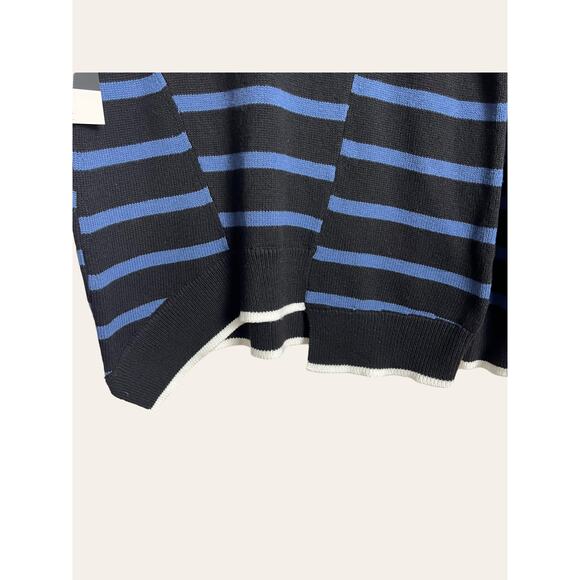 Simply Vera Wang Black Blue Striped Ribbed Asymmetrical Pullover Sweater Size S - Picture 5 of 10